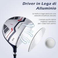 Set Completo di Mazze da Golf per Uomo, Include Driver 1 da 460CC, Fairway 3, Ibrido 5, Ferri 5, 6, 7, 8, 9, P e S, Putter e Borsa Portatile Leggera, Destrorso