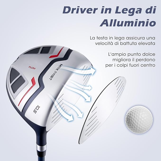 Set Completo di Mazze da Golf per Uomo, Include Driver 1 da 460CC, Fairway 3, Ibrido 5, Ferri 5, 6, 7, 8, 9, P e S, Putter e Borsa Portatile Leggera, Destrorso