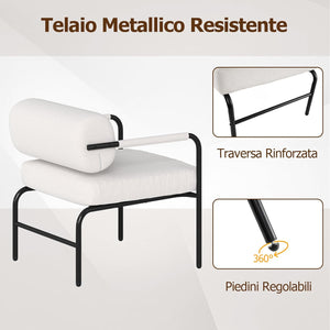 Poltrona da Salotto, Poltrona Ergonomica con Schienale Cilindrico e Braccioli in Metallo, Sedia Imbottita Laterale per Soggiorno, Camera da Letto e Sala Lettura, Portata 150 kg