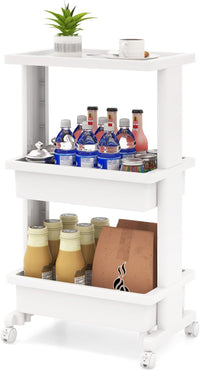 COSYTWAY Carrello da Cucina a 3 Piani, Carrello Portaoggetti in Plastica con Ruote Bloccabili, con Piano d'Appoggio, Carrello da Servizio Multifunzionale per Ufficio Cucina
