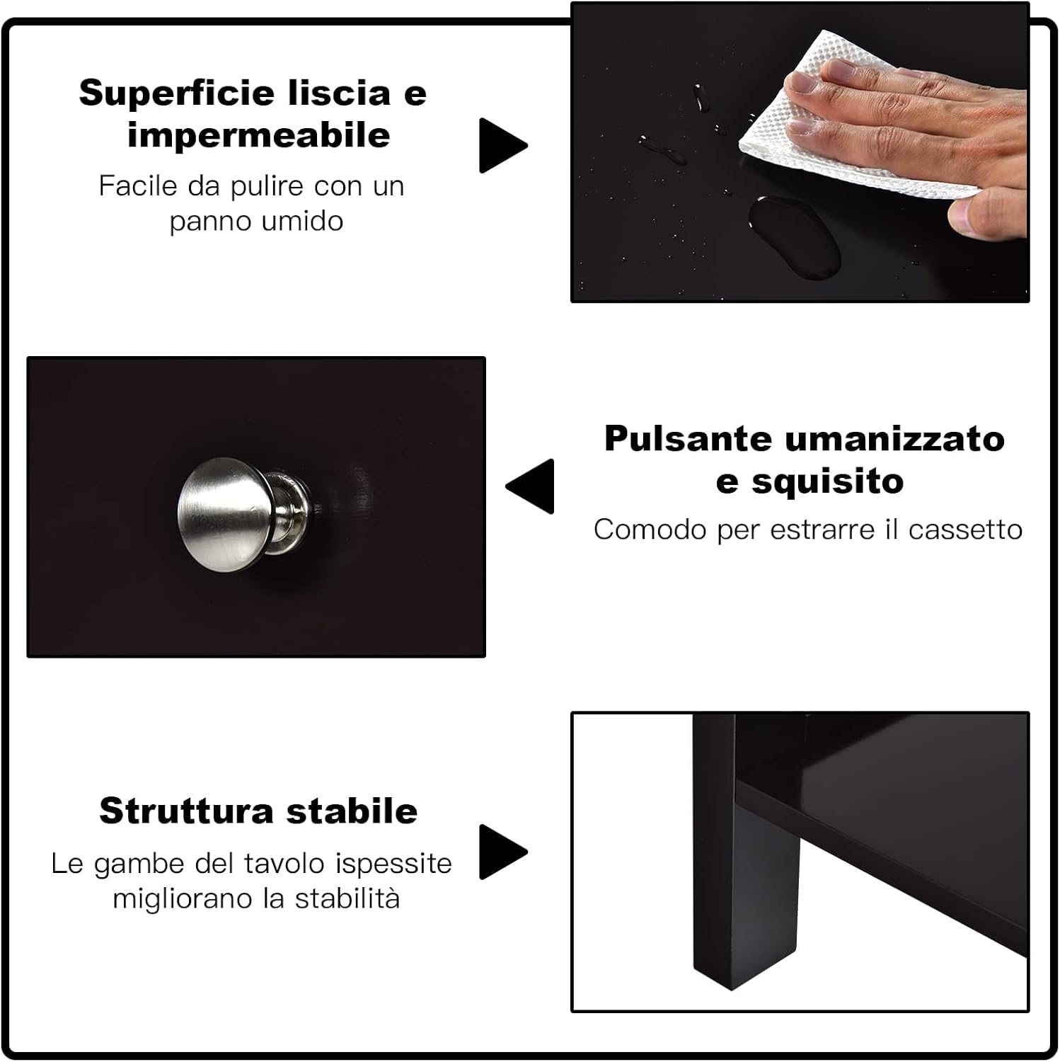Comodino con Cassetto, Tavolino in Legno con 2 Livelli, Cassettiera da Letto Multifunzionale per Salone Camera da Letto Corridoio, 48 x 40 x 58 cm (Nero, 2 Pezzi)