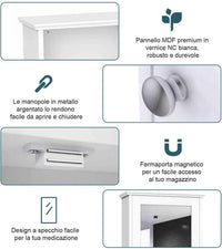 Armadio a Specchio da Bagno a 2 Ripiani, Armadietto Mobiletto per Bagno da Muro, Mensola Regolabile, 34 x 15 x 51cm (Bianco)