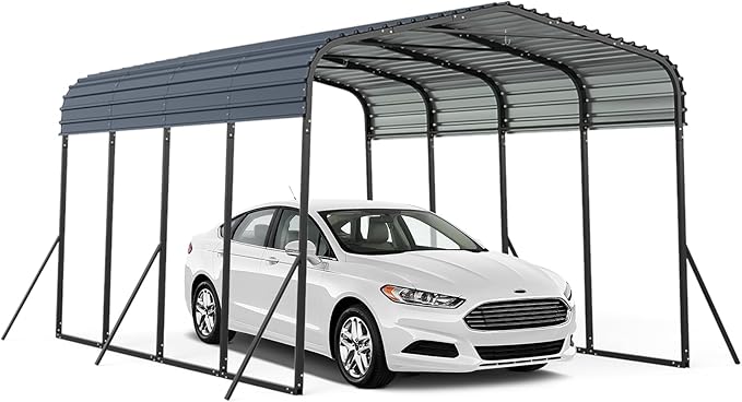 Tenda da Garage 440 x 300 cm, Tettoia per Auto in Metallo con Base Rinforzata e 4 Gambe Inclinate Aiiunte, Gazebo da Esterno per SUV, Feste e Barbecue
