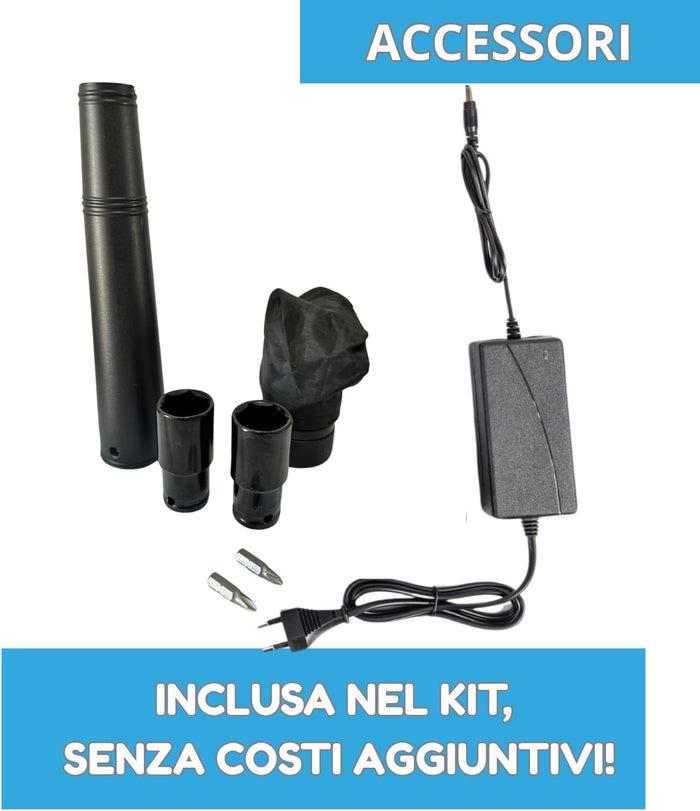Kit Completo Professionale Fai da Te, 5 in 1 con Teste Intercambiabili, Trapano, Avvitatore, Mini Motosega, Soffiatore con 2 Batterie 48V