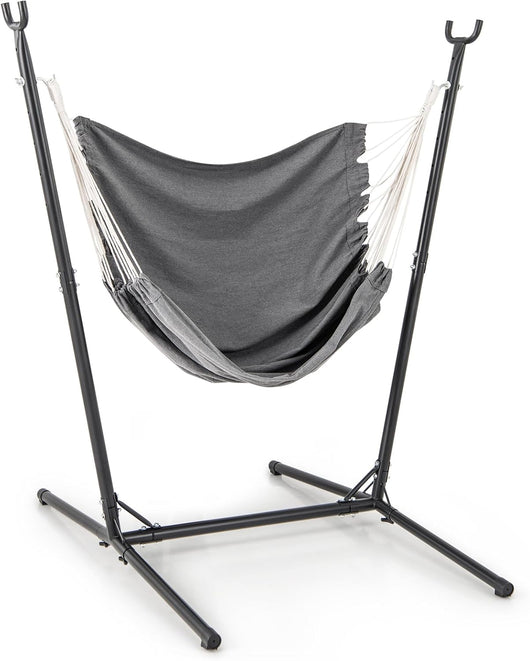 Sedia Amaca con Supporto, Sedia a Dondolo Robusta con Altezza Regolabile a 6 Posizioni, Poltrona Sospesa per Interni ed Esterni, Portata 120 kg