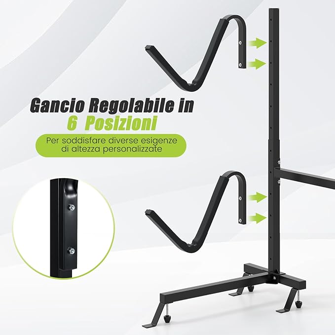 Porta-Kayak Autoportante, Rastrelliera per Kayak con Base Larga, Piedi Regolabili e Coperture Imbottite, Scaffale autoportante per Canoa per SUP e Canoe, Portata 80 kg