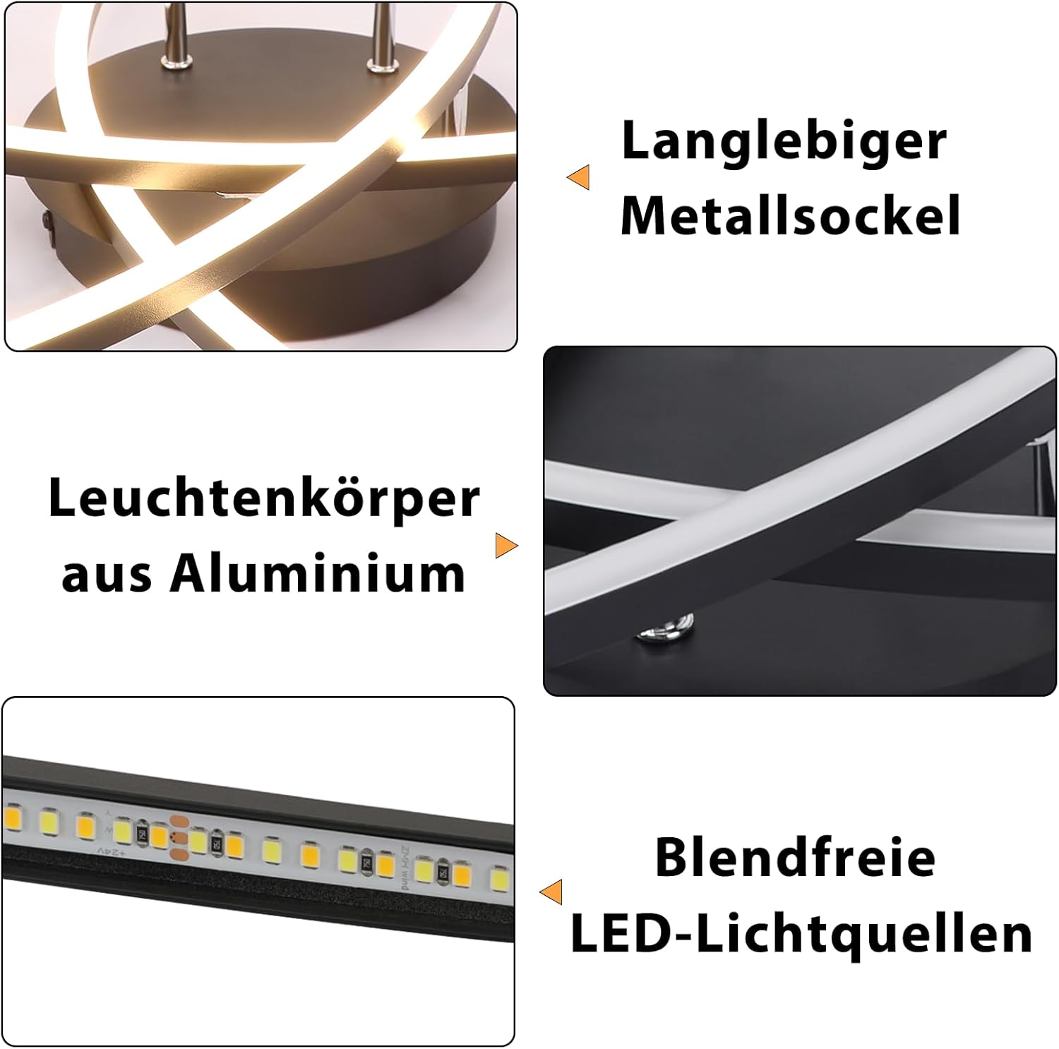ZMH Lampada da soffitto plafoniera LED moderna nera 32W per soggiorno ufficio