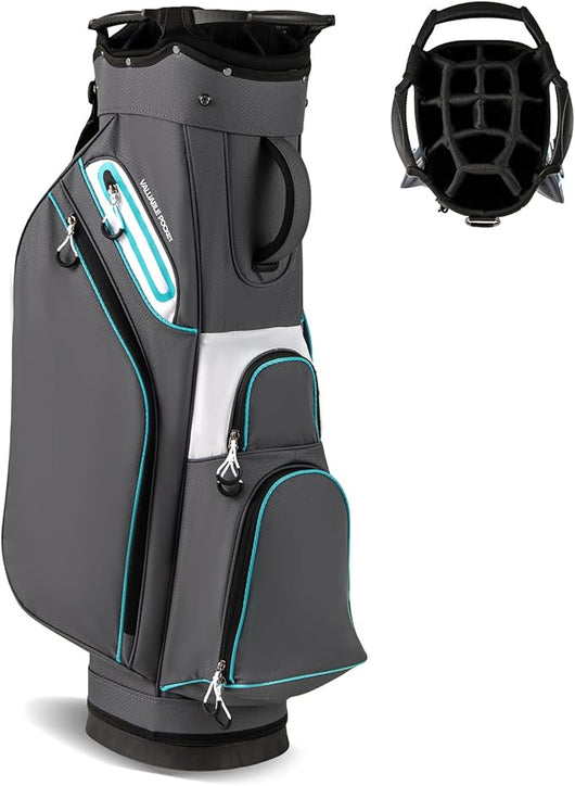 Borsa da Golf per Carrello con 14 Scomparti, Organizzatore Portatile per Mazze da Golf con Tasca Frigo, Tracolla Regolabile, Cappuccio Antipioggia e Porta Ombrello per Uomo e Donna