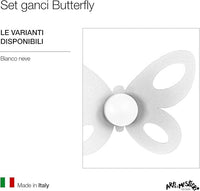 Set 2 ganci da parete Butterfly bianchi in acciaio, resistenti e decorativi per ingresso, bagno e camera, made in Italy