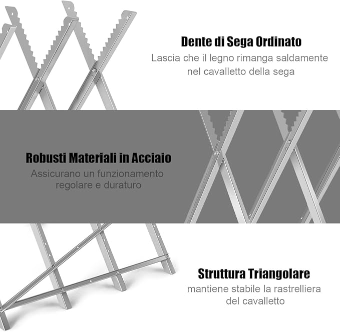 Cavalletto Taglialegna in Acciaio, Cavalletto Pieghevole con Capacità di Carico 100 kg, Cavalletto Leggero Portatile, 83 x 83 x 79 cm, Argenteo