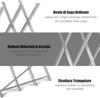 Cavalletto Taglialegna in Acciaio, Cavalletto Pieghevole con Capacità di Carico 100 kg, Cavalletto Leggero Portatile, 83 x 83 x 79 cm, Argenteo