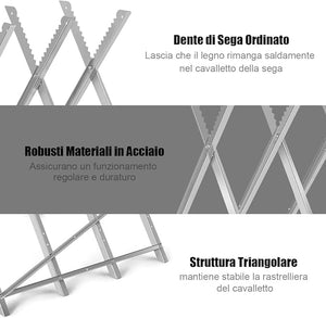Cavalletto Taglialegna in Acciaio, Cavalletto Pieghevole con Capacità di Carico 100 kg, Cavalletto Leggero Portatile, 83 x 83 x 79 cm, Argenteo