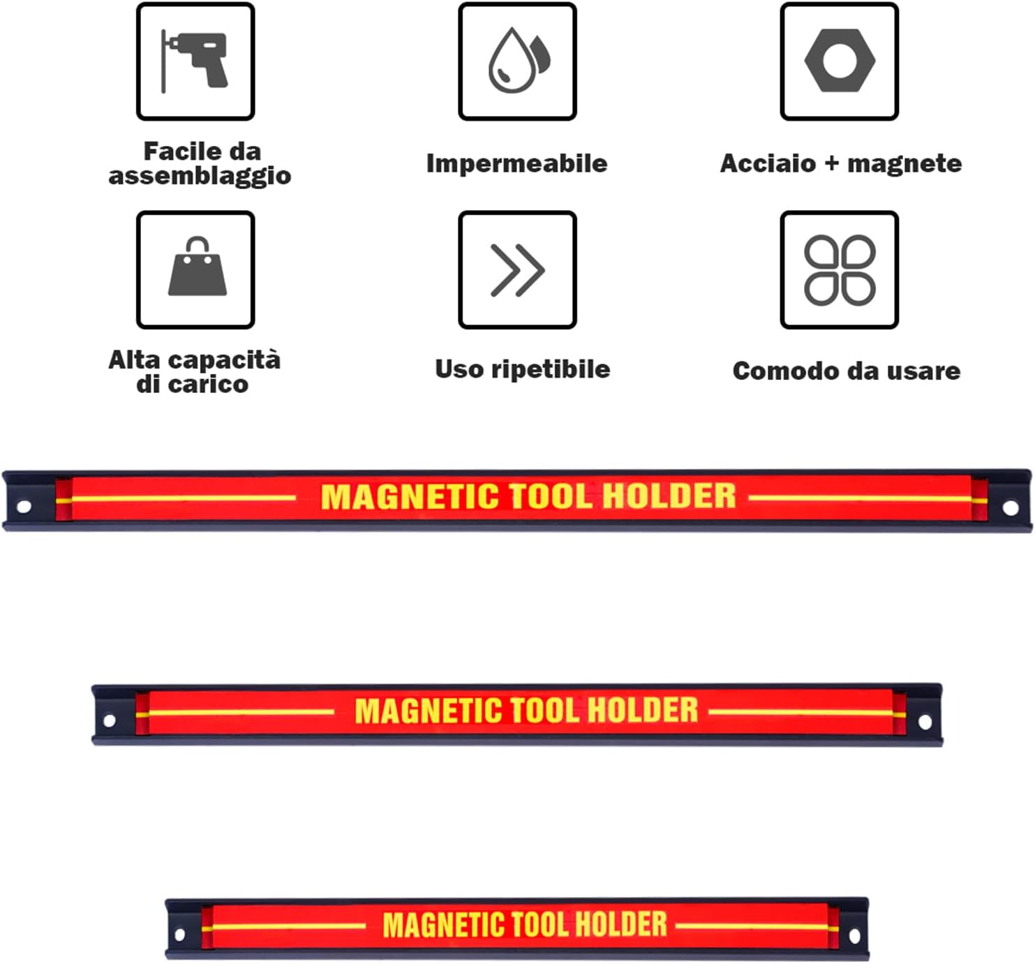 3 pezzi Portautensili Magnetico, Barra Portautensili in Metallo per Officina, Forte Forza Magnetica