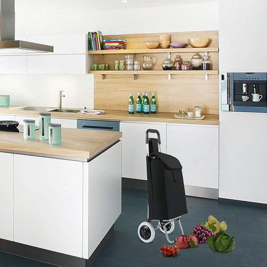 Carrello della Spesa Pieghevole con Ruote,32,8 L Trolley Borsa per Spesa in Metallo con Portata di 35 kg, Tessuto Oxford e Plastica, 35 x 28 x 90 cm, Nero