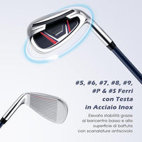 Set Completo di Mazze da Golf per Uomo, Include Driver 1 da 460CC, Fairway 3, Ibrido 5, Ferri 5, 6, 7, 8, 9, P e S, Putter e Borsa Portatile Leggera, Destrorso