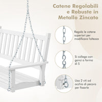 Altalena da Giardino in Legno per 2 Persone, Panchina Sospese in Legno con CapacitÃ  di Peso di 230 kg, Sedia a Dondolo per Giardino, Cortile (136 x 67 x 63 cm, Bianco)