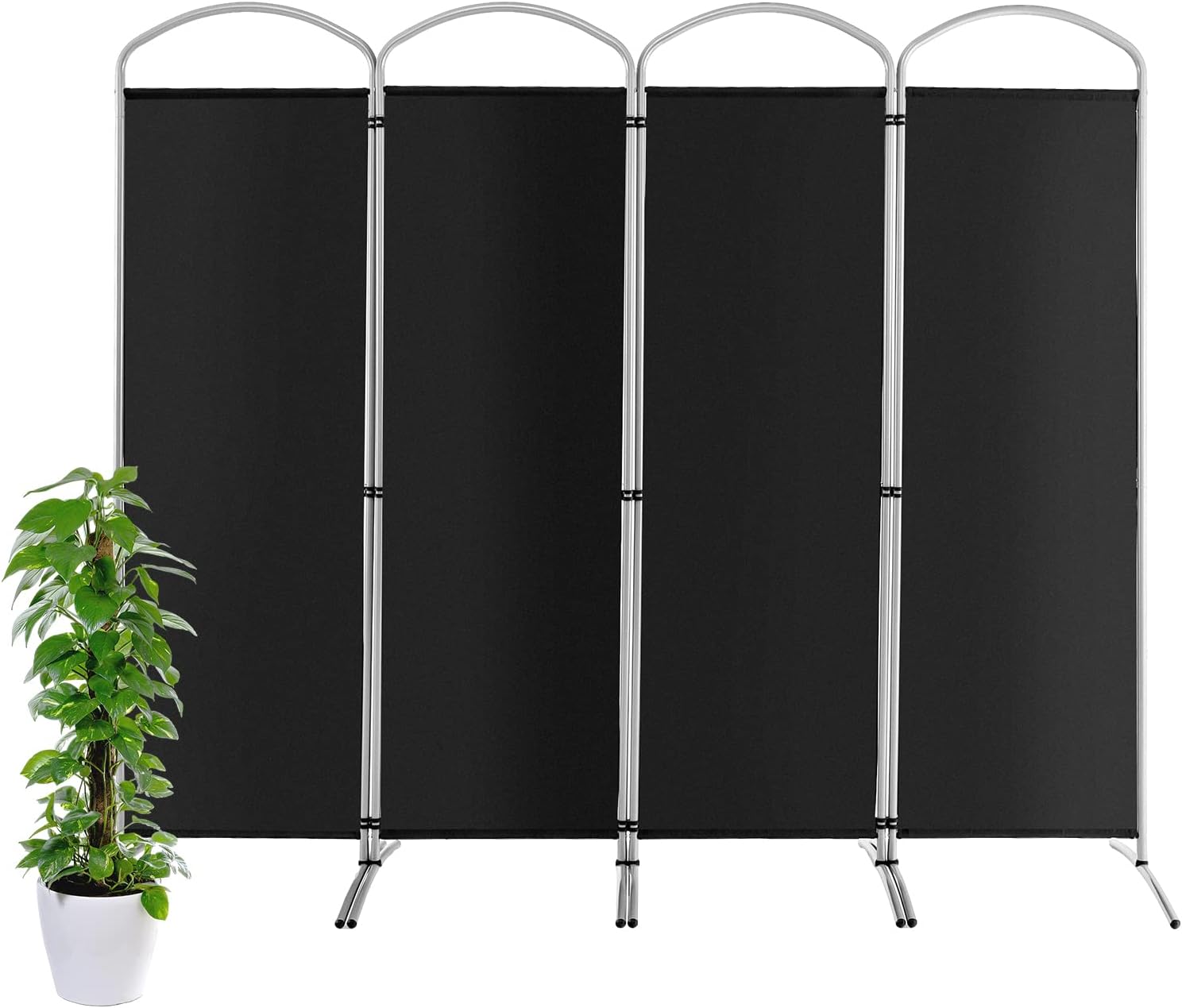 Paravento Pieghevole a 4/6 Pannelli, Separé Divisorio Interno ed Esterno, Pannelli Divisori per Camera da Letto, Ufficio e Soggiorno (221 x 188 cm 4 Pannelli, Nero)