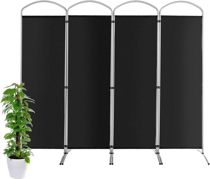 Paravento Pieghevole a 4/6 Pannelli, Separé Divisorio Interno ed Esterno, Pannelli Divisori per Camera da Letto, Ufficio e Soggiorno (221 x 188 cm 4 Pannelli, Nero)