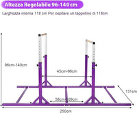 Parallele Doppie per Ginnastica, Sbarre Orizzontali Doppie con Larghezza Regolabile e 11 Altezze, capacità di Carico di 100 kg, Sbarre di Allenamento per Bambini 6-12 Anni