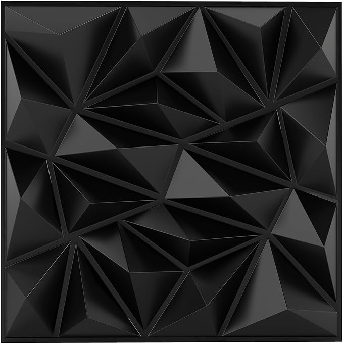 20 Pezzi 3D Pannelli Murali 50 x 50 cm, Pannello da Parete 3D Diamante, Decorazione Interna da Parete in PVC, 5 m², per Soggiorno Camera da Letto (5㎡,Nero)