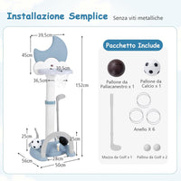 4 in 1 Canestro da Basket per Bambini, Centro di Attività Sportiva Regolabile con Basket Calcio Golf e Gioco del Lancio dell'Anello, per Interno ed Esterno, 3 Anni+ (Blu)