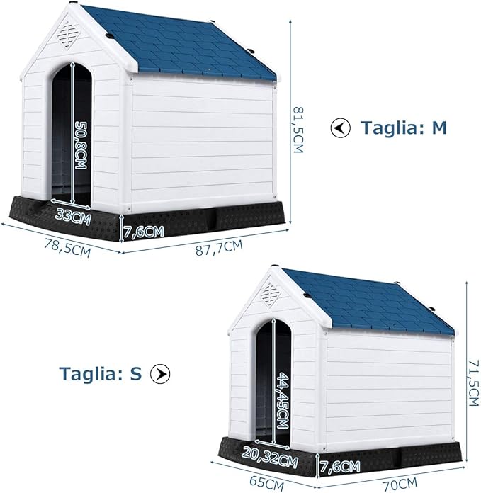 Cuccia per Cani da Esterno ed Interno, Cassetta Impermeabile e Ventilata con Valvole d’Aria e Pavimento Rialzato, per Cani di Piccola e Media Taglia (Blu, 78,5 x 87,7 x 81,5 cm)