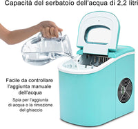 Macchina del Ghiaccio Portatile 12kg/24h, Macchina del Ghiaccio Cubetti con Cucchiaio Porzionatore e Cesto, 9 Cubetti di Ghiaccio in 6-13 Minuti (Verde)