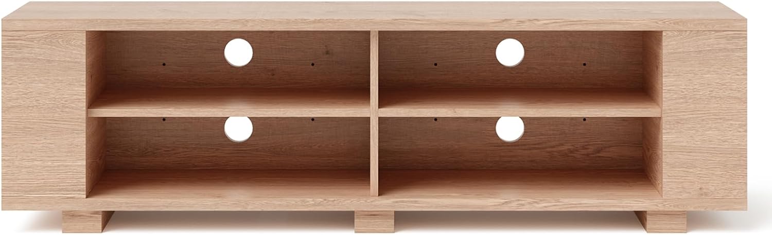 Mobile Porta TV per TV Fino a 65 Pollici, Mobile TV a 3 Livelli con 4 Scomparti Aperti, 4 Vani Laterali, Fori per Cavi, Stile Moderno, 150 x 39 x 45 cm (Naturale)