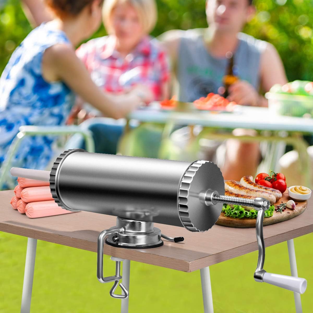 2,5kg Insaccatrice per Salsiccia Macchina per la Produzione di Salsicce Insaccatrice Manuale, in Acciaio Inossidabile, Salsicce Siringa con 3 Tubi di Riempimento