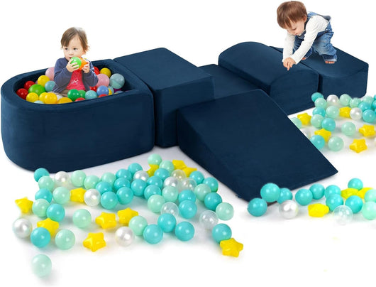 Set di 5 Pezzi Gioco in Schiuma, Blocchi con Piscina di Palline per Bambini, Coperture Lavabili con Cerniere, Blocchi Creativi per Stanza di Giocattoli, Camera da Letto (Navy)