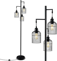 Lampada da Terra Moderna, Lampada da Terra Industriale con 3 Paralumi a Gabbia, Interruttore a Pedale e Base Robusta, Lampada da Salotto, Camera da Letto e Studio [Classe di efficienza energetica A]