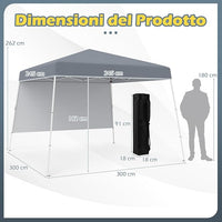 Gazebo Pop-up da Esterno 3 x 3 m, Gezebo Pieghevole con 1 Parete Laterale, Zaino Portatile e 4 Picchetti, Tendone Impermeabile e Resistente per Campeggio e Feste (Grigio)