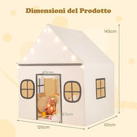Tenda da Gioco per Bambini, con Tenda Porta e Finestre, Luci a Stella, Tappetino Antiscivolo, Casetta per Bambini e Bambine 3-10 Anni, 120 x 101 x 143 cm (Beige)