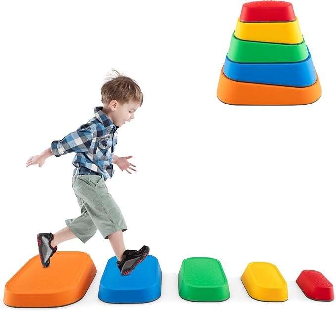 Pietre di Bilanciamento per Bambini 3+ Anni, Pietre Impilabili Antiscivolo da Interno/Esterno, Stepping Stones per Promuove la Coordinazione dell'Equilibrio e la Forza