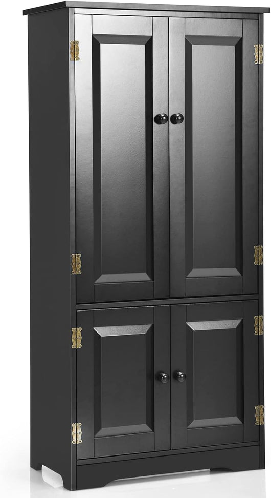 Mobile Multiuso, Armadio da Soggiorno, Credenza da Cucina in Legno, con 4 Ripiani, 58,5 x 31,4 x 123cm, Bianco e Nero (Nero)