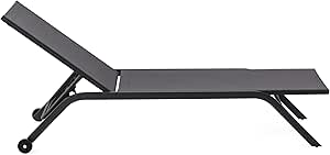 Lettino prendi sole in acciaio e tessuto con ruote diametro 8cm Cora con struttura colore nero e tessuto colore Antracite