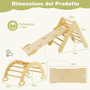 4 in 1 Set da Arrampicata per Bambini, Giocattoli da Arrampicata a Triangolo con Triangolo Arco e Salita, Ideale per Bambini 1 Anni + (Naturale)