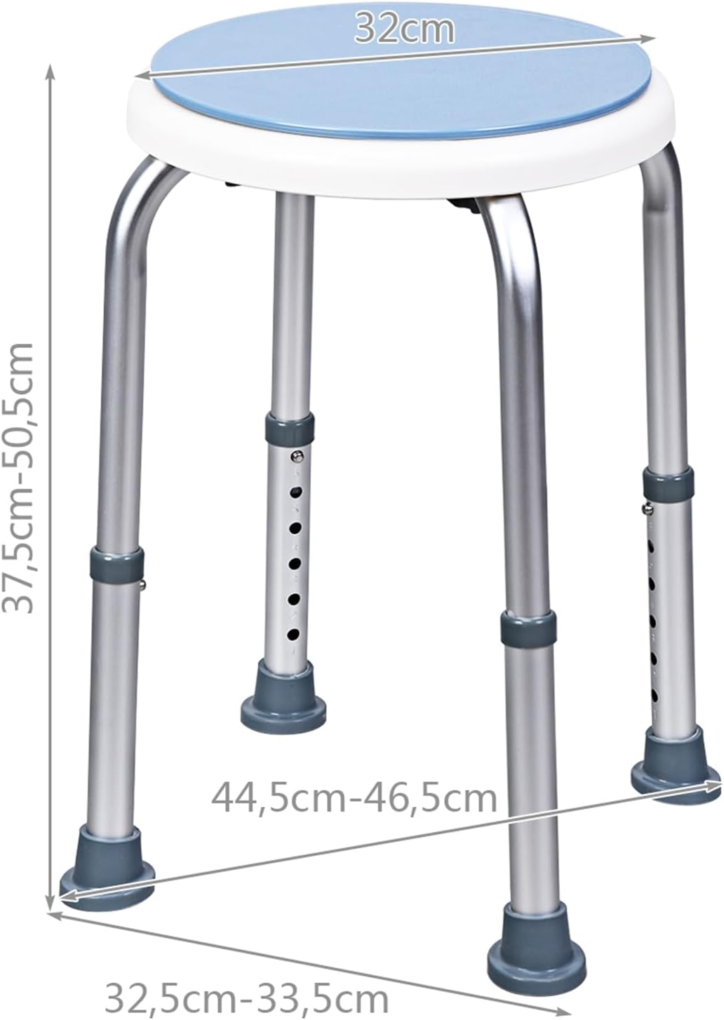 Sgabello per Doccia Girevole a 360°, Regolazione in Altezza, Gambe in Alluminio Resistenti alla Ruggine, Stabile e Antiscivolo, Sedile Comodo per Anziani e Disabili