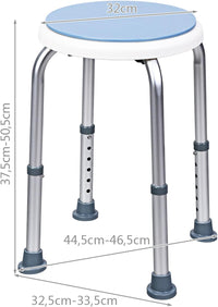 Sgabello per Doccia Girevole a 360°, Regolazione in Altezza, Gambe in Alluminio Resistenti alla Ruggine, Stabile e Antiscivolo, Sedile Comodo per Anziani e Disabili