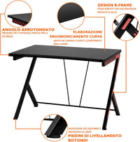 Scrivania Gaming Ergonomica da 116 CM, Scrivania Multiuso per Computer con Struttura Robusta in Metallo, Postazione PC per Gaming Studio Lavoro, 116 x 75 x 77 cm (L x P x A) Nero