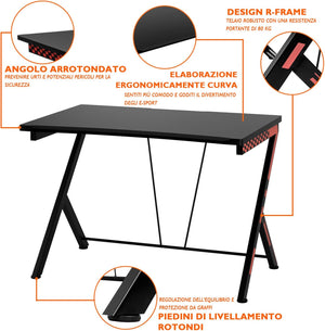 Scrivania Gaming Ergonomica da 116 CM, Scrivania Multiuso per Computer con Struttura Robusta in Metallo, Postazione PC per Gaming Studio Lavoro, 116 x 75 x 77 cm (L x P x A) Nero