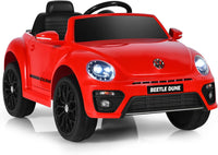 12V Volkswagen Macchina Elettrica per Bambini, Auto Elettrica con Telecomando Luci Musica Doppia Porta, 5km/h Carico 30kg, per Bambini 3-8 Anni (Rosso)