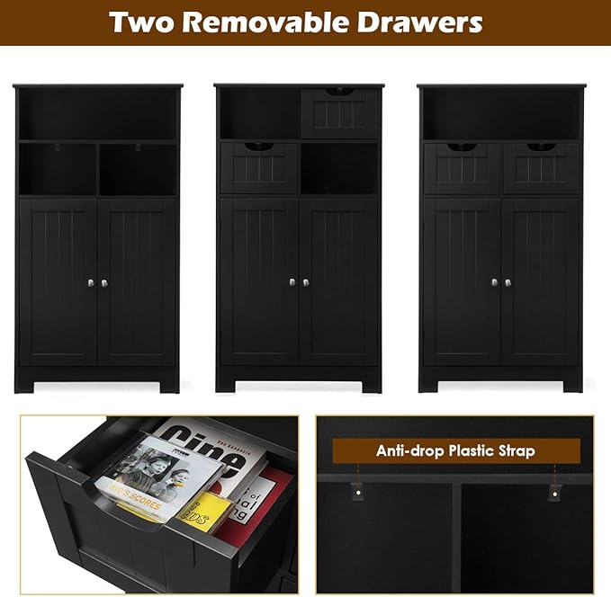 Armadietto Terra da Bagno Mobile Autoportante, Mobiletto Ufficcio Multiuso, con Cassetti e Ripiani, Ampio Spazio, Legno (Bianco)