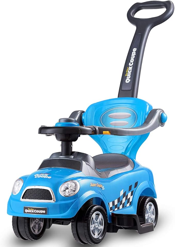 3 in 1 Macchina Cavalcabile a Spinta per Bambini, con Guardrail Staccabili e Maniglia Clacson, Spazio di Archiviazione Nascosto e Design Anti-ribaltamento, Ideale per Bambini 2-6 Anni (Blu)