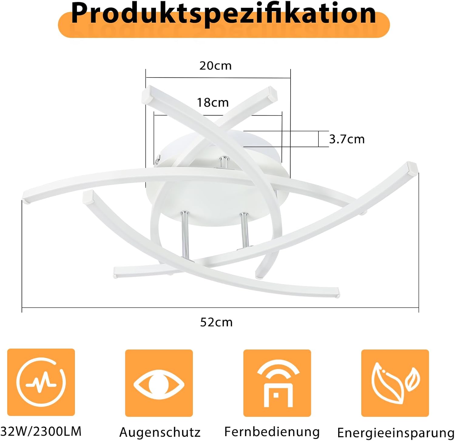 ZMH Lampada da soffitto plafoniera LED design bianca 32W telecomando per soggiorno ufficio