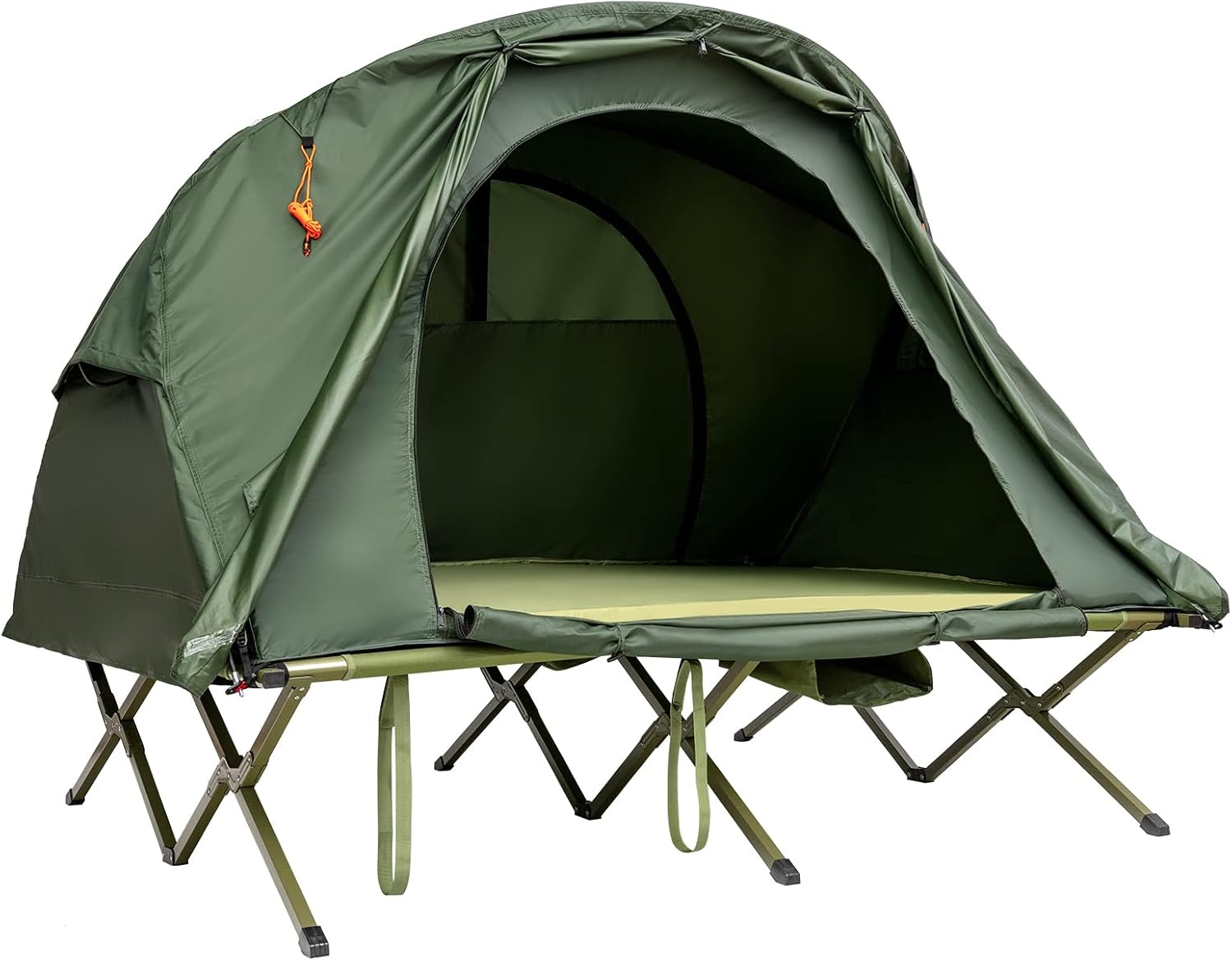Tenda da Campeggio 4 in 1 con Letti, Copertura Esterna Impermeabile, Materasso a Gonfiaggio Automatico e Borsa di Trasporto con Rotelle, per Campeggio Arrampicata All'aperto Viaggio, Verde