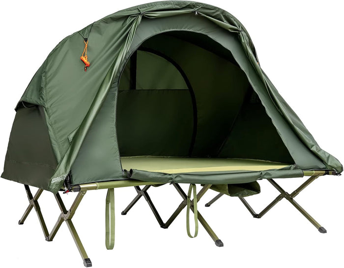 Tenda da Campeggio 4 in 1 con Letti, Copertura Esterna Impermeabile, Materasso a Gonfiaggio Automatico e Borsa di Trasporto con Rotelle, per Campeggio Arrampicata All'aperto Viaggio, Verde