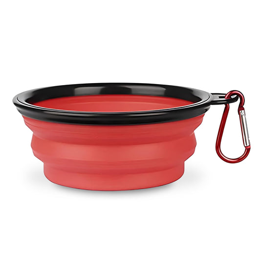 Ciotola da Viaggio per Cani e Gatti 450 ml, Pieghevole per Acqua e Crocchette, in Silicone Portatile Con Moschettone (Rosso)