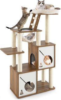 Albero per Gatti da 145 cm, Centro Attività a più Livelli con Tiragraffi, Amaca, Casa, Piattaforma e Cuscino, Tiragraffi da Interno per Gattini