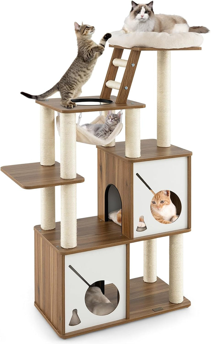 Albero per Gatti da 145 cm, Centro Attività a più Livelli con Tiragraffi, Amaca, Casa, Piattaforma e Cuscino, Tiragraffi da Interno per Gattini